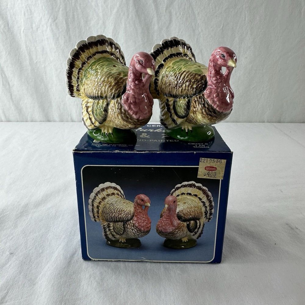 Vintage BRINN'S Thanksgiving Turkey Salt & Pepper Shakers‎ Taiwan New Open Box